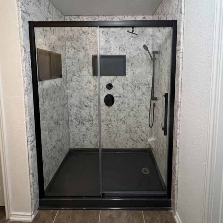 After - marble walled shower