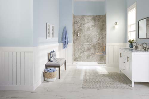 Bathroom with baby blue walls